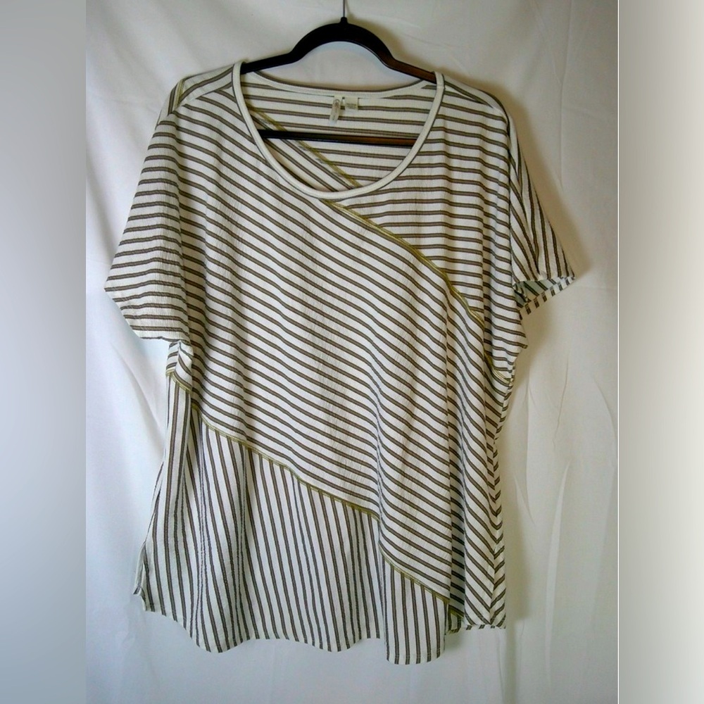 Cato Womens Plus 18/20W Striped Ribbed Knit Scoop Neck Top